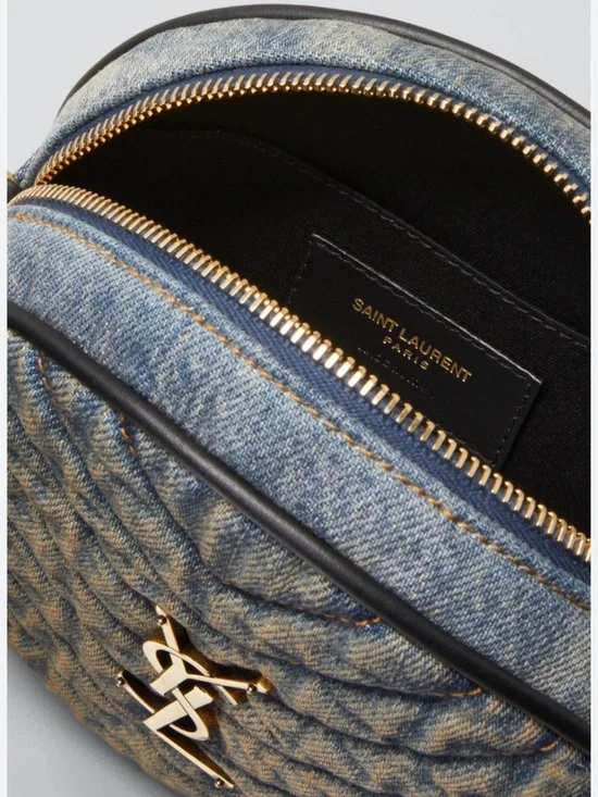 Saint Laurent Denim Chevron Round Crossbody with Gold Hardware - Picture 5 of 6